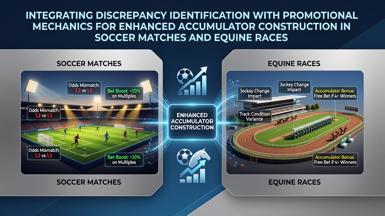 Chart showing odds discrepancies across soccer matches and horse races with promotional overlays