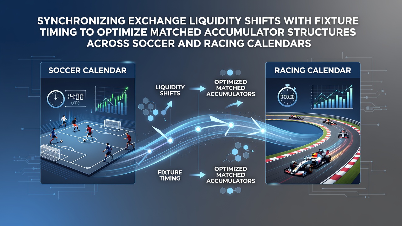 Exchange liquidity data overlaid on soccer and racing fixture timelines showing synchronized market movements