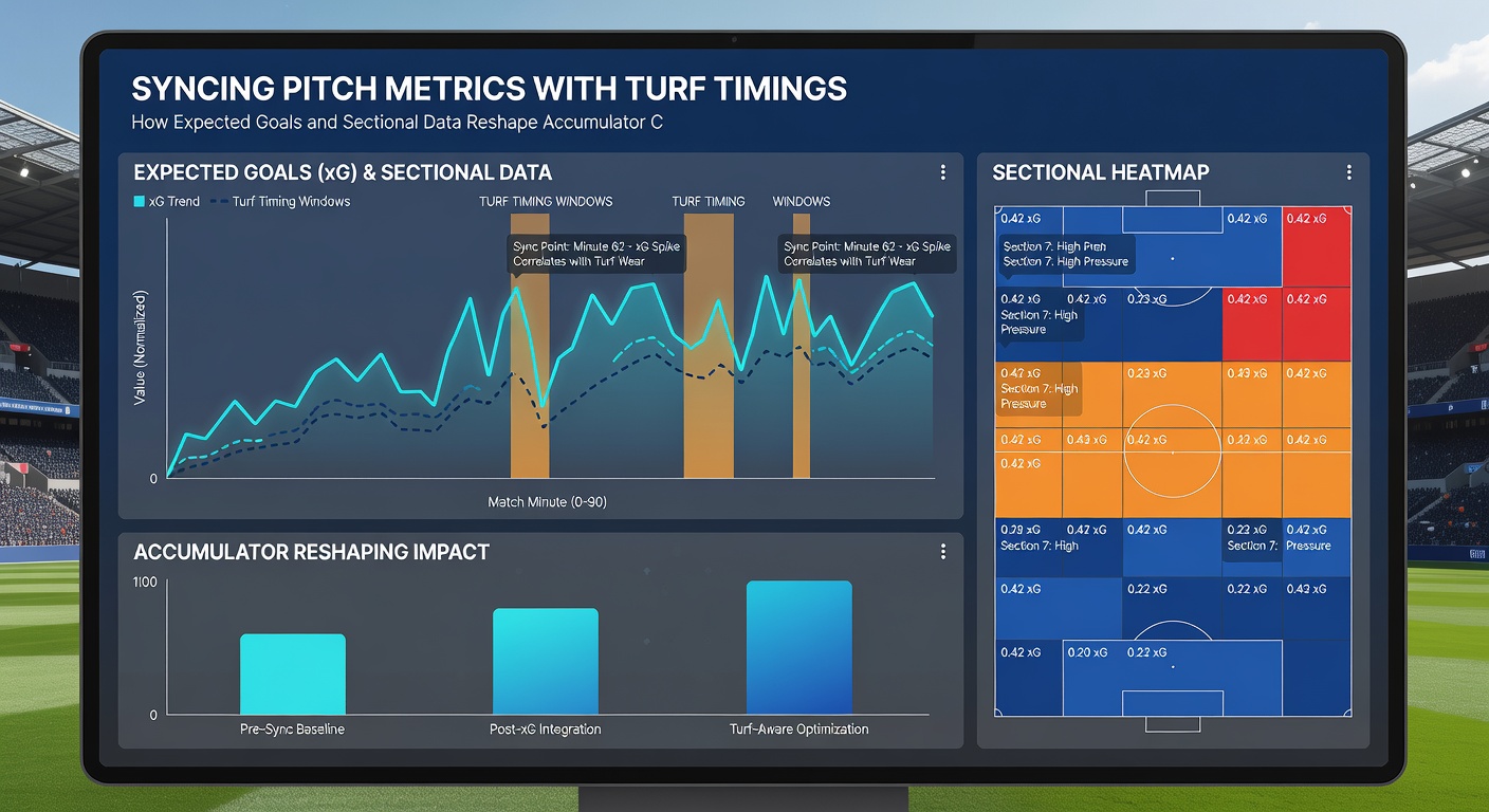 Split-screen graphic comparing football pitch heat maps with horse racing sectional timing graphs used in accumulator modelling