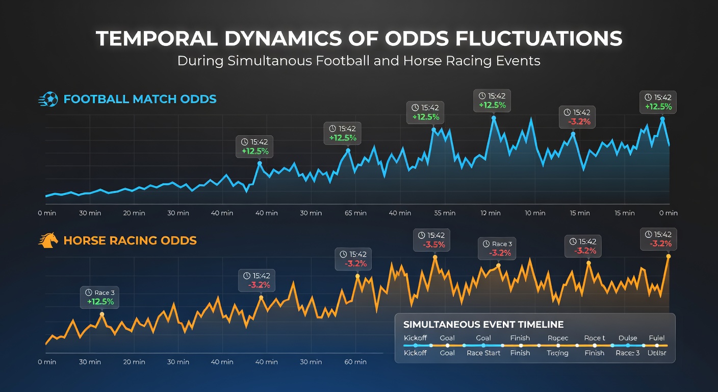 Chart displaying real-time odds movements across concurrent football matches and horse races